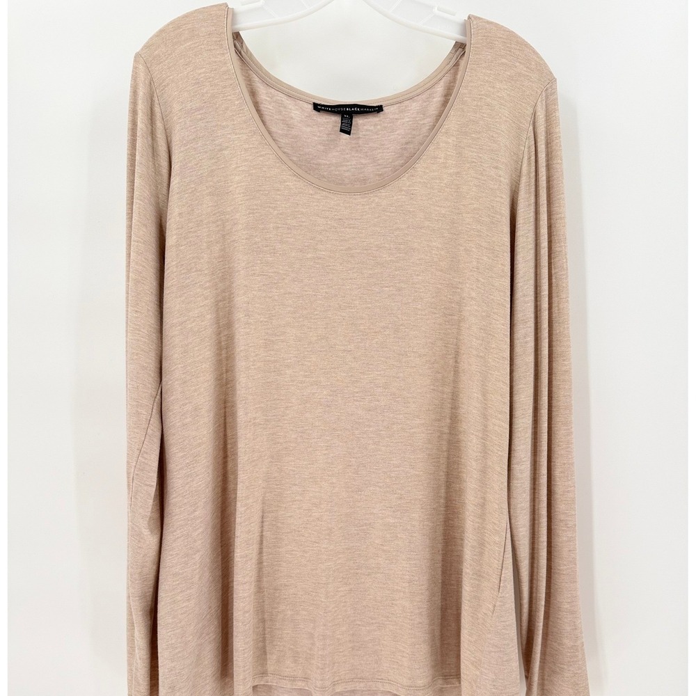 WHITE HOUSE BLACK MARKET Long Sleeve Scoop Neck Top Beige Tan Heathered XL